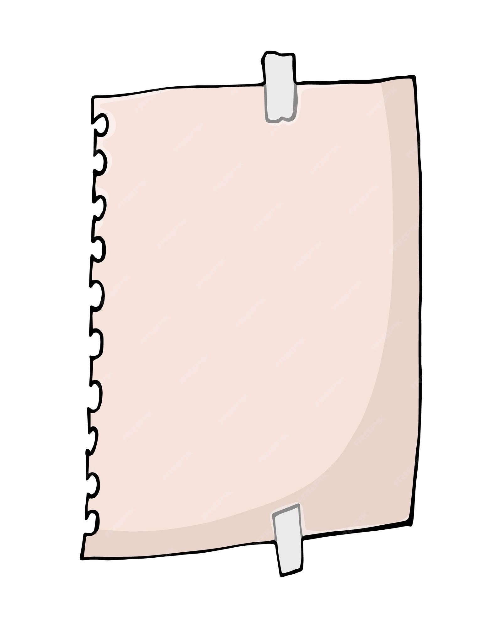 Hoja de papel arrancada de un cuaderno con un resorte pegado en cinta suministros de oficina dibujos animados de línea de garabato | Vector Premium Hoja de papel arrancada de un cuaderno con un resorte pegado en cinta suministros de oficina dibujos animados de línea de garabato | Vector Premium