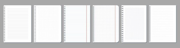 Hoja de papel en blanco rasgada o conjunto de páginas vacías de fondo vectorial para el documento de la oficina de mensajes para