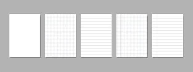Una hoja de papel es una página en blanco realista de un cuaderno escolar con cuadrículas y líneas