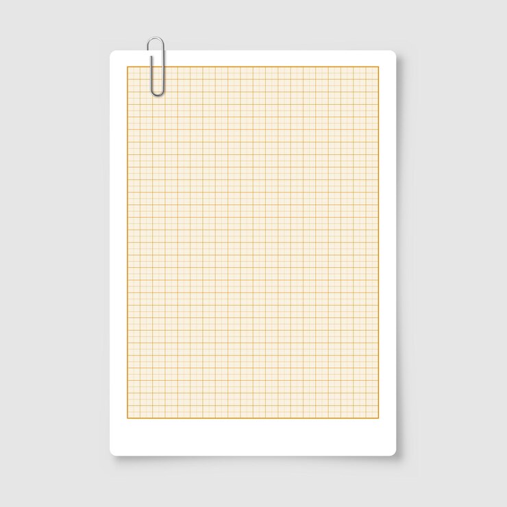 Vector hoja de papel gráfico con textura de papel milimétrico de cuadrícula con patrón geométrico en blanco forrado en naranja para