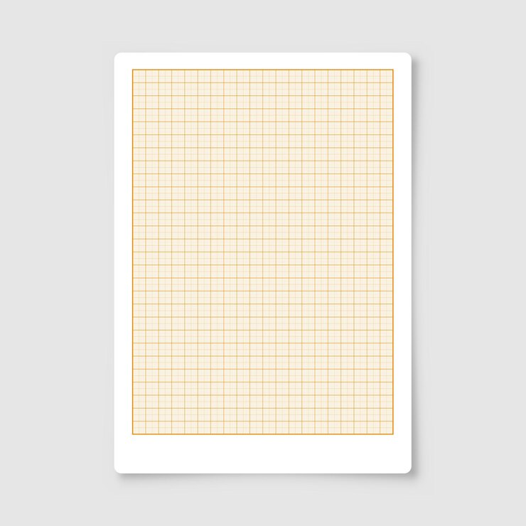 Vector hoja de papel gráfico con textura de papel milimétrico de cuadrícula con patrón geométrico en blanco forrado en naranja para