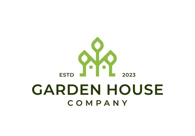 hoja de planta con casa para casa de jardín ilustración del diseño del logotipo