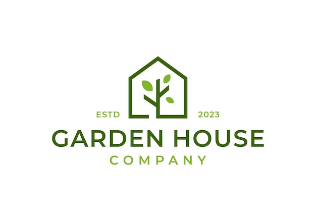 hoja de planta con casa para casa de jardín ilustración del diseño del logotipo