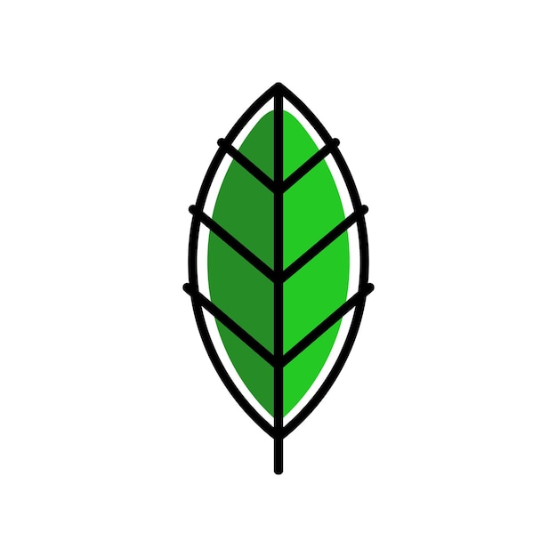 Hoja de planta estilizada verde con ilustración de vector de color aislado de contorno negro