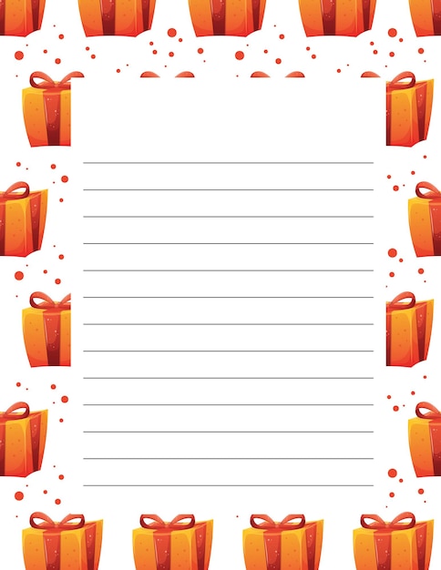 Hoja de plantilla de carta con regalos sobre fondo blanco carta de navidad carta de vacaciones membrete