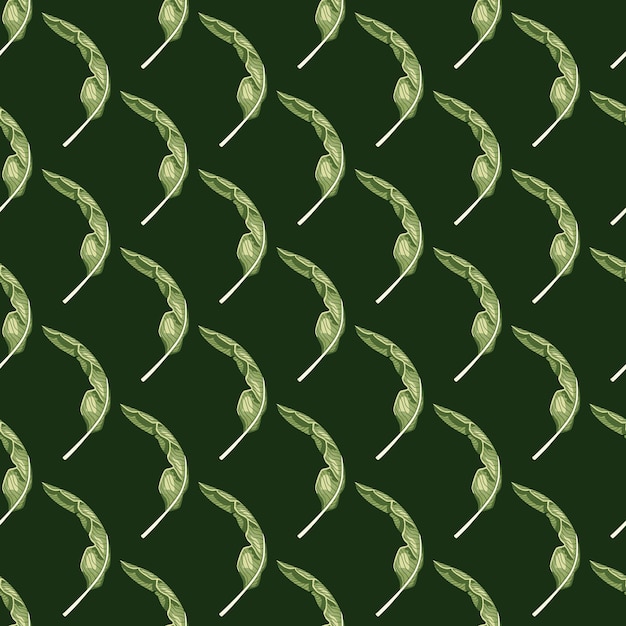 Hoja de plátano de patrones sin fisuras sobre fondo verde oscuro. Hermoso adorno de hojas tropicales de verano.