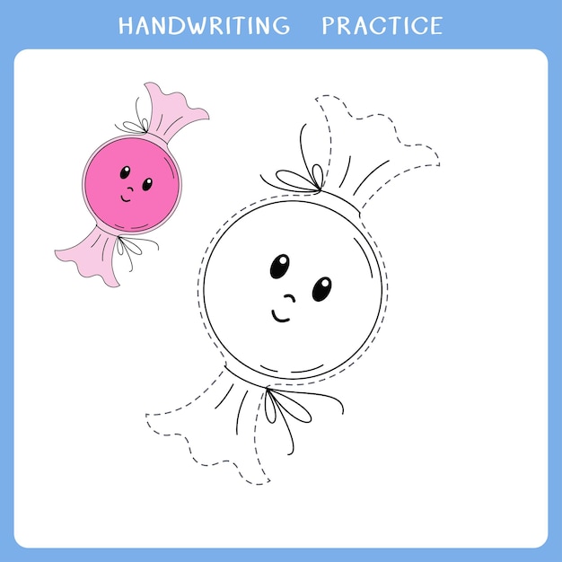 Hoja de práctica de escritura a mano con dulces lindos