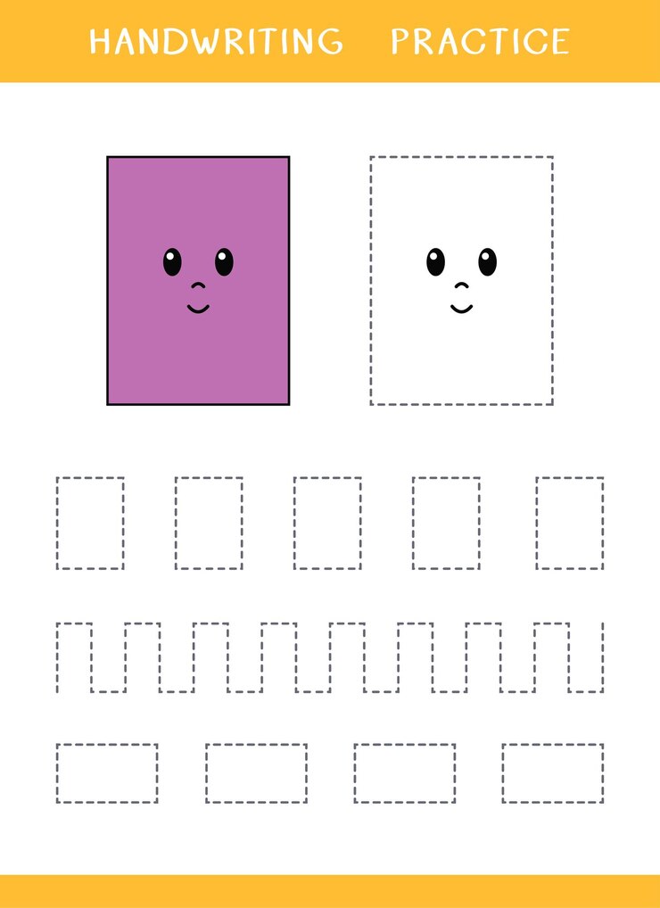Vector hoja de práctica de escritura a mano con formas rectangulares.