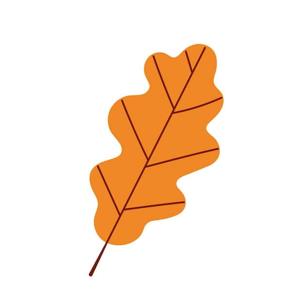 Hoja de roble naranja de otoño ilustración vectorial plana de color dibujada a mano