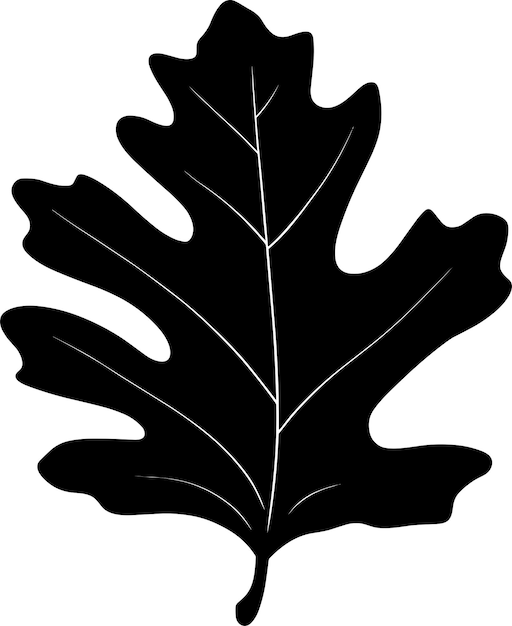 Hoja de roble una silueta negra sobre un fondo blanco