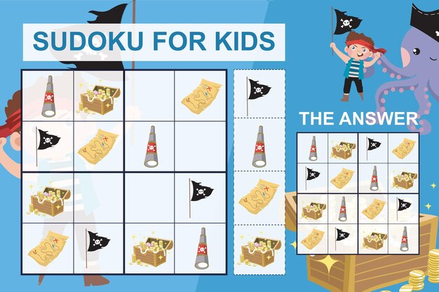 Hoja de Sudoku para niños. Hoja de trabajo de educación para niños. Juego de rompecabezas imprimible para preescolar.