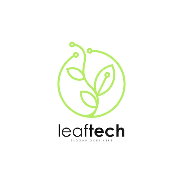 Hoja de tecnología del vector logo. Plantilla de logotipo de hoja y tecnología.