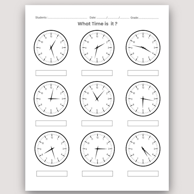 Hoja de trabajo de aprendizaje de tiempo y hoja de trabajo de contar el tiempo para libro de niños