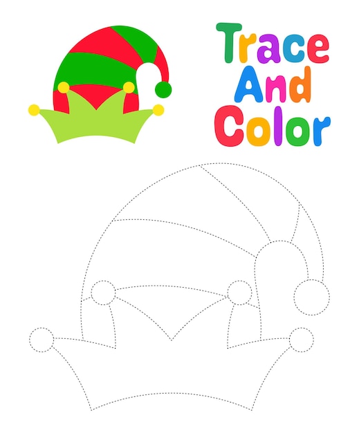 Hoja de trabajo de calco de sombrero de duende navideño para niños