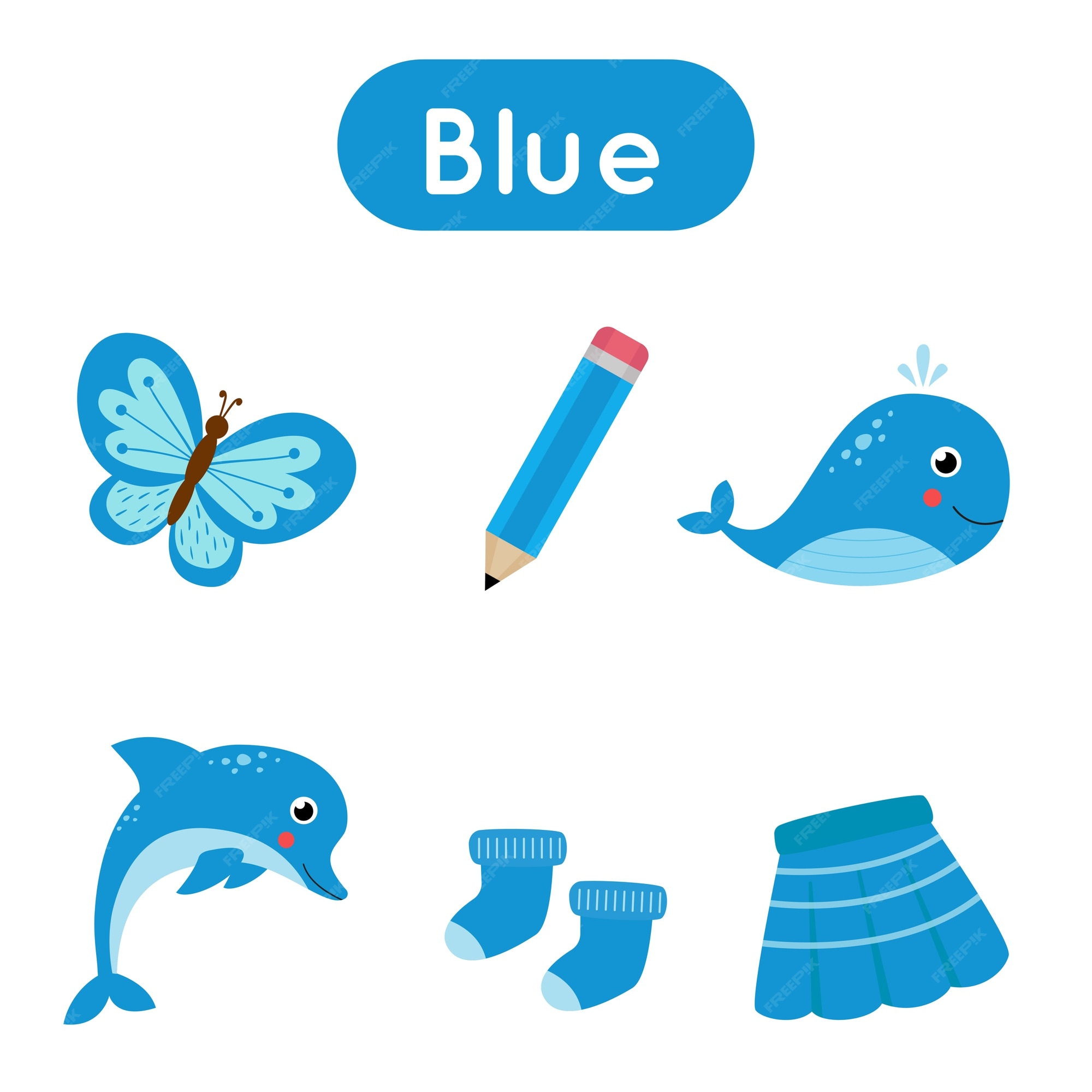 Hoja de trabajo de color azul. aprendizaje de colores básicos para  preescolares. encierra en un círculo todos los objetos azules. práctica de  escritura a mano para niños. | Vector Premium