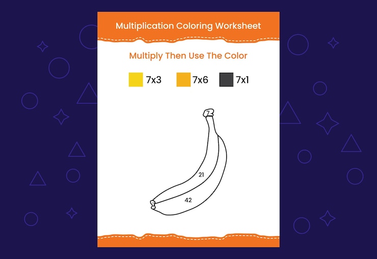 Vector hoja de trabajo para colorear de multiplicación con la imagen color por números juego de matemáticas