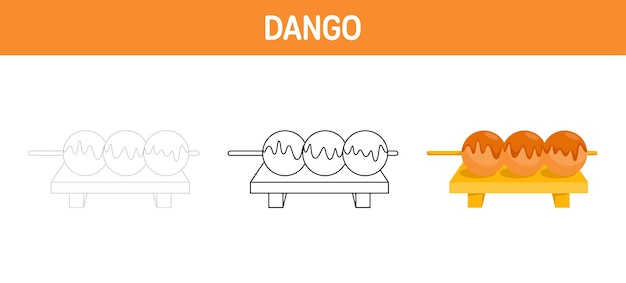 Hoja de trabajo para colorear y rastrear dango para niños