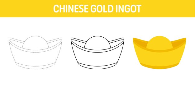 Hoja de trabajo para colorear y rastrear lingotes de oro chinos para niños