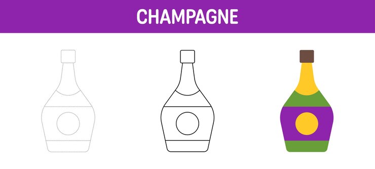 Vector hoja de trabajo para colorear y trazar champán para niños