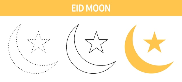 Hoja de trabajo para colorear y trazar Eid Moon para niños