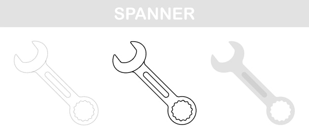 Hoja de trabajo para colorear y trazar una llave inglesa para niños