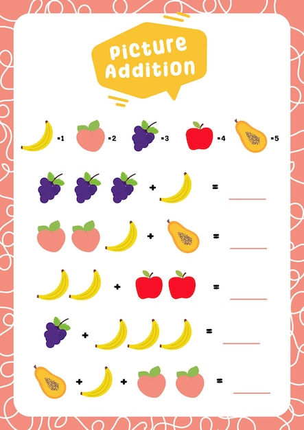 hoja de trabajo de conteo de imagen de fruta de vector de diseño plano educación imprimible para actividad de niños