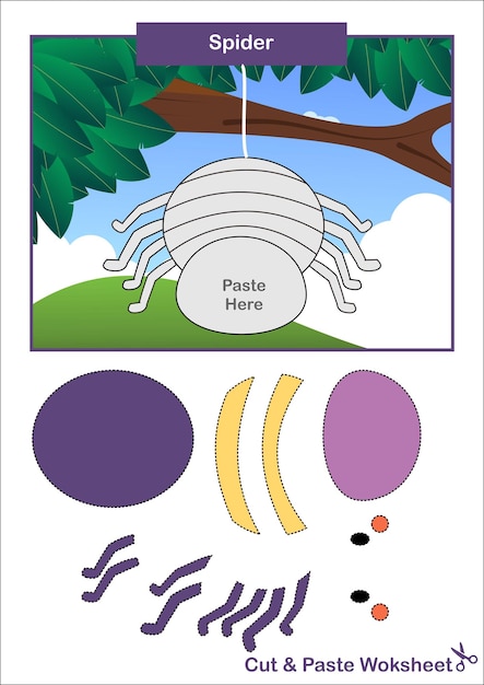 Vector hoja de trabajo de cortar y pegar araña