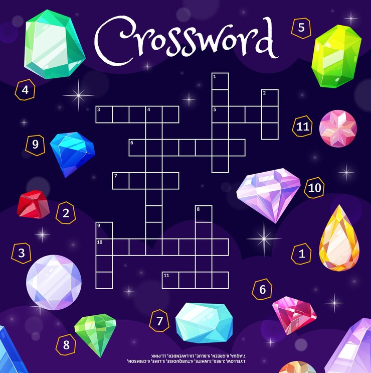 Vector hoja de trabajo de cuadrícula de crucigramas de gema, joya y cristales