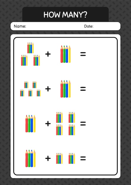 Hoja de trabajo de cuántos juegos de conteo con lápiz de color para niños en edad preescolar hoja de actividades para niños