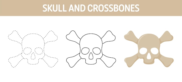 Hoja de trabajo para dibujar y colorear skull and crossbones para niños