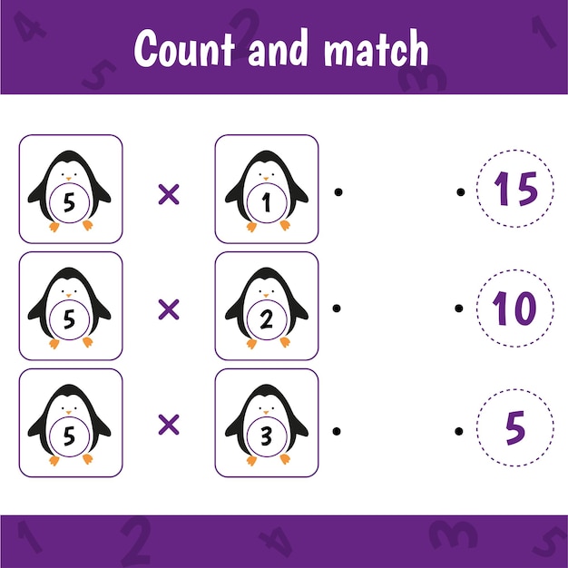 Hoja de trabajo educativa para niños en edad preescolar contar y combinar juego de matemáticas para niños