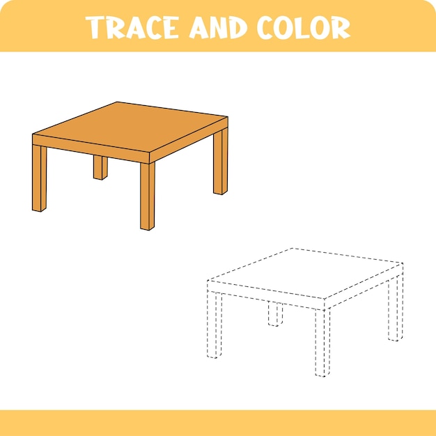 Hoja de trabajo educativa de trazar y colorear para niños en edad preescolar actividad de trazar una mesa de madera para colorearxd