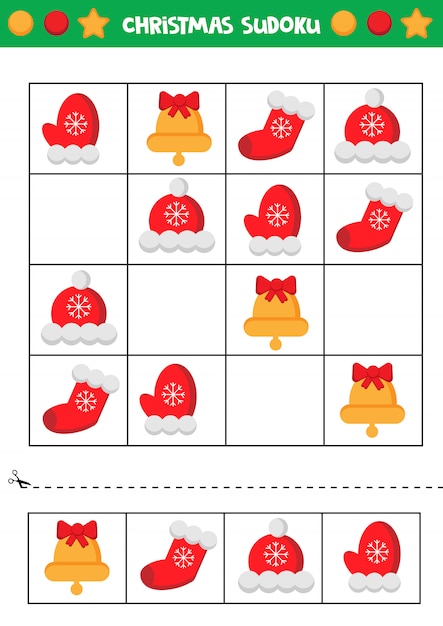 Hoja de trabajo educativo para niños en edad preescolar. sudoku de navidad.