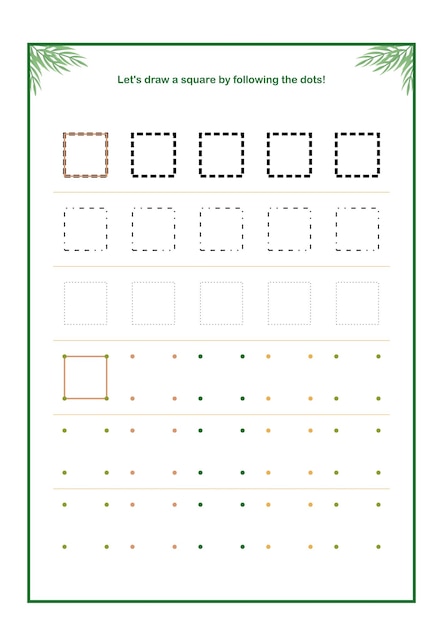 Vector hoja de trabajo de ejercicio de dibujo cuadrado para preescolar