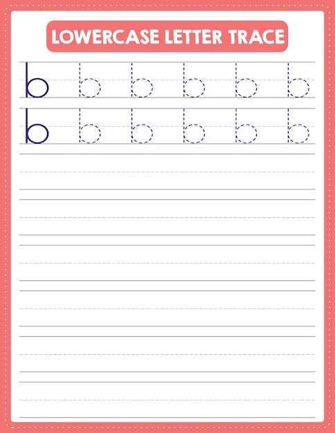 Hoja de trabajo de escritura a mano con trazado de letras minúsculas con dirección de flecha Alfabeto b
