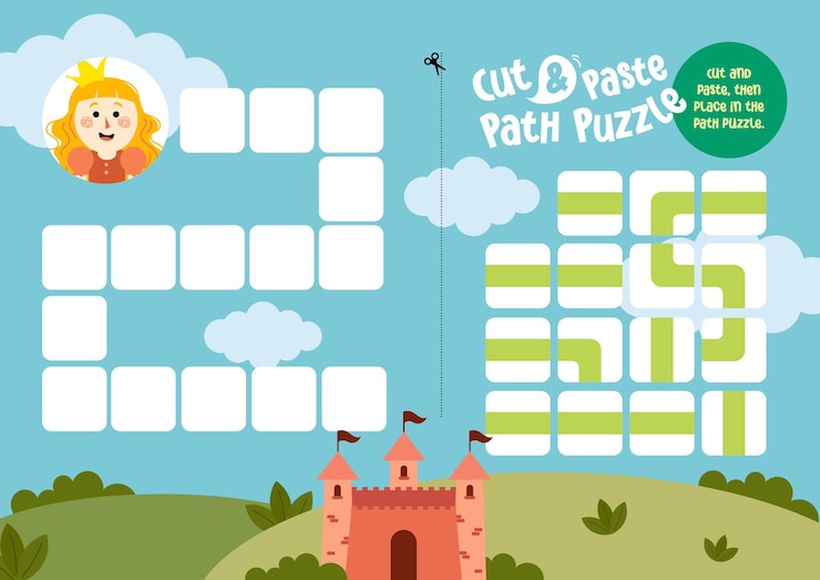 Vector hoja de trabajo imprimible de desafío de rompecabezas de juego de laberinto de vector de diseño plano para actividad de niños