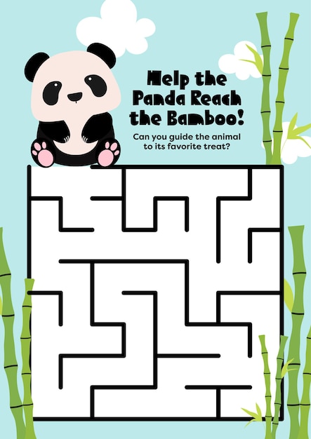 Una hoja de trabajo imprimible para niños para trazar un divertido laberinto que conecta a los animales con su comida