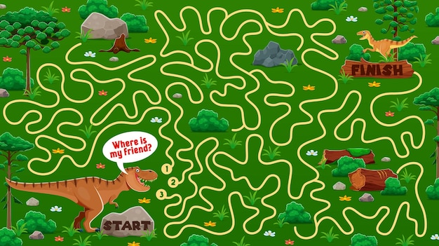 Hoja de trabajo de juego de laberinto para niños con dinosaurios