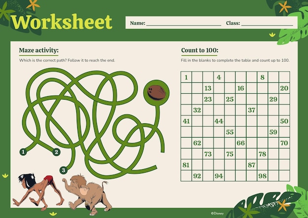 La hoja de trabajo de Jungle Book Maze