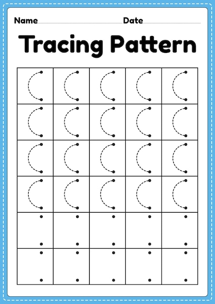 Hoja de trabajo de líneas curvas izquierdas de patrón de rastreo para preescolares de jardín de infantes y niños de escuela Montessori