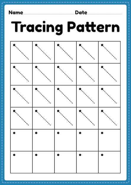 Hoja de trabajo de líneas oblicuas izquierdas de patrón de rastreo para niños de jardín de infantes en edad preescolar y de escuela Montessori