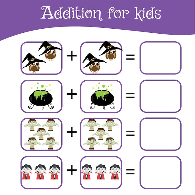 Hoja de trabajo matemática para niños en edad preescolar. Juego educativo de conteo con tema de Halloween.