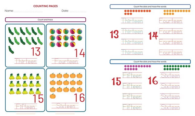Hoja de trabajo de matemáticas de aprendizaje de ortografía de números para niños