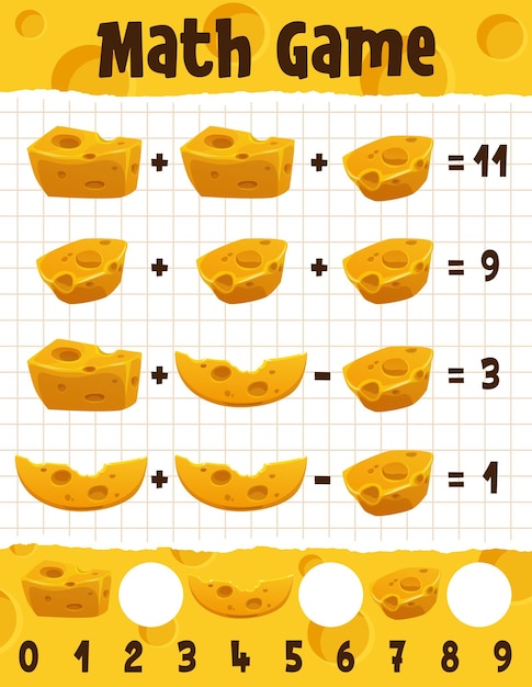 Hoja de trabajo de matemáticas de queso gouda y maasdam de dibujos animados