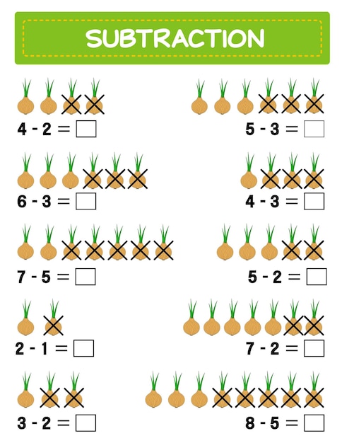 Hoja de trabajo de matemáticas de resta para niños Desarrollar habilidades numéricas Resuelve ejemplos y escribe Matemáticas