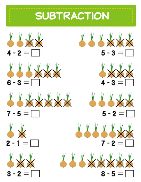 Hoja de trabajo de matemáticas de resta para niños Desarrollar habilidades numéricas Resuelve ejemplos y escribe Matemáticas