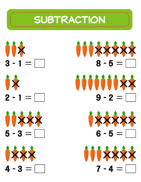 Hoja de trabajo de matemáticas de resta para niños Desarrollar habilidades numéricas Resuelve ejemplos y escribe Matemáticas