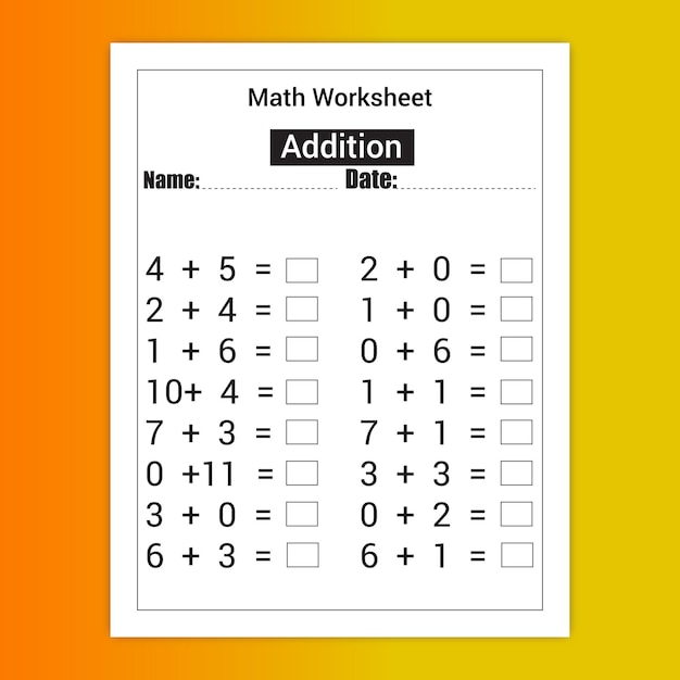 Hoja de trabajo de matemáticas de suma preescolar