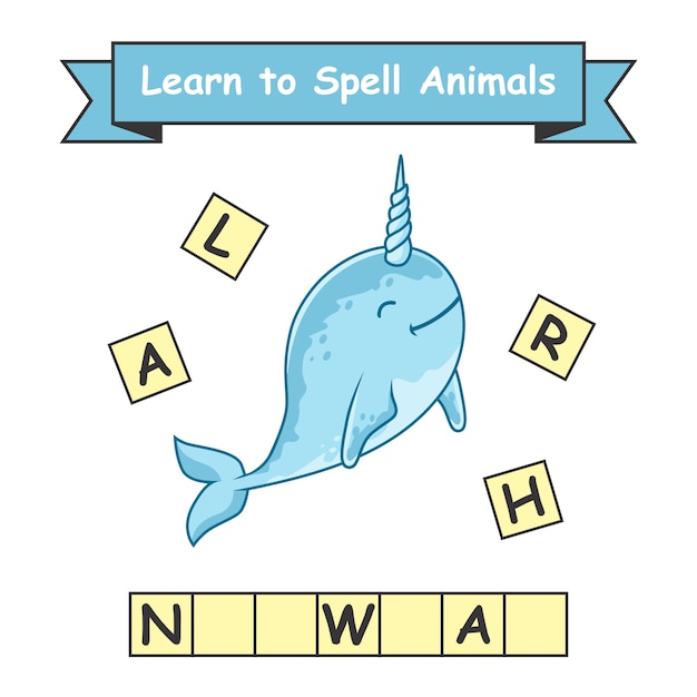 Hoja de trabajo de narwhal learn to spell animals