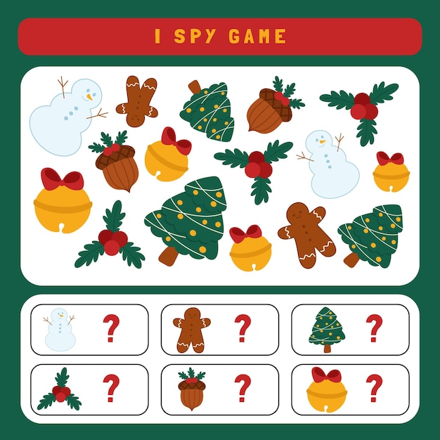 Hoja de trabajo para niños i juego de espionaje con objetos de Navidad contando